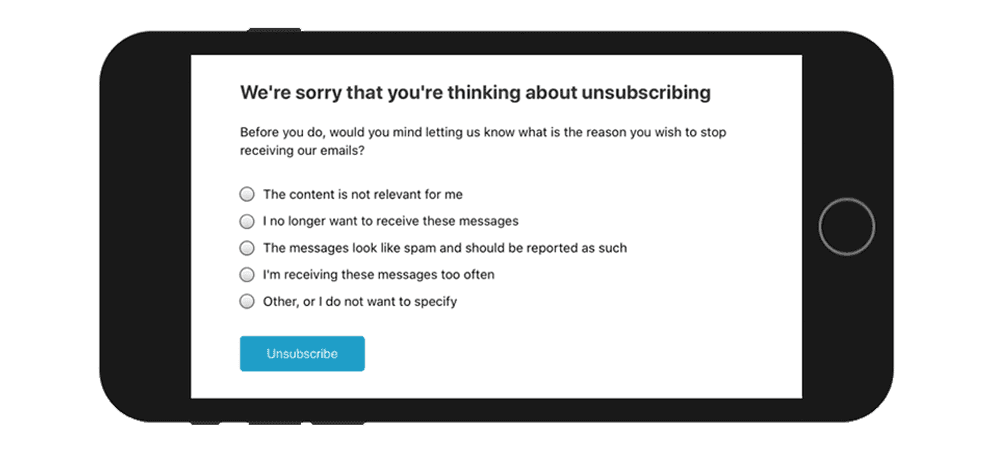 Unsubscribe reason survey