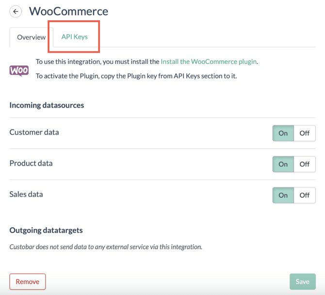 WooCom API keys