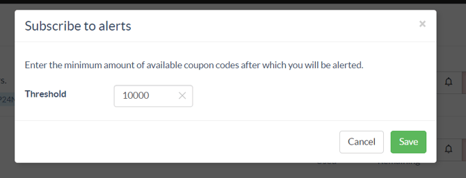 Coupon alerts config